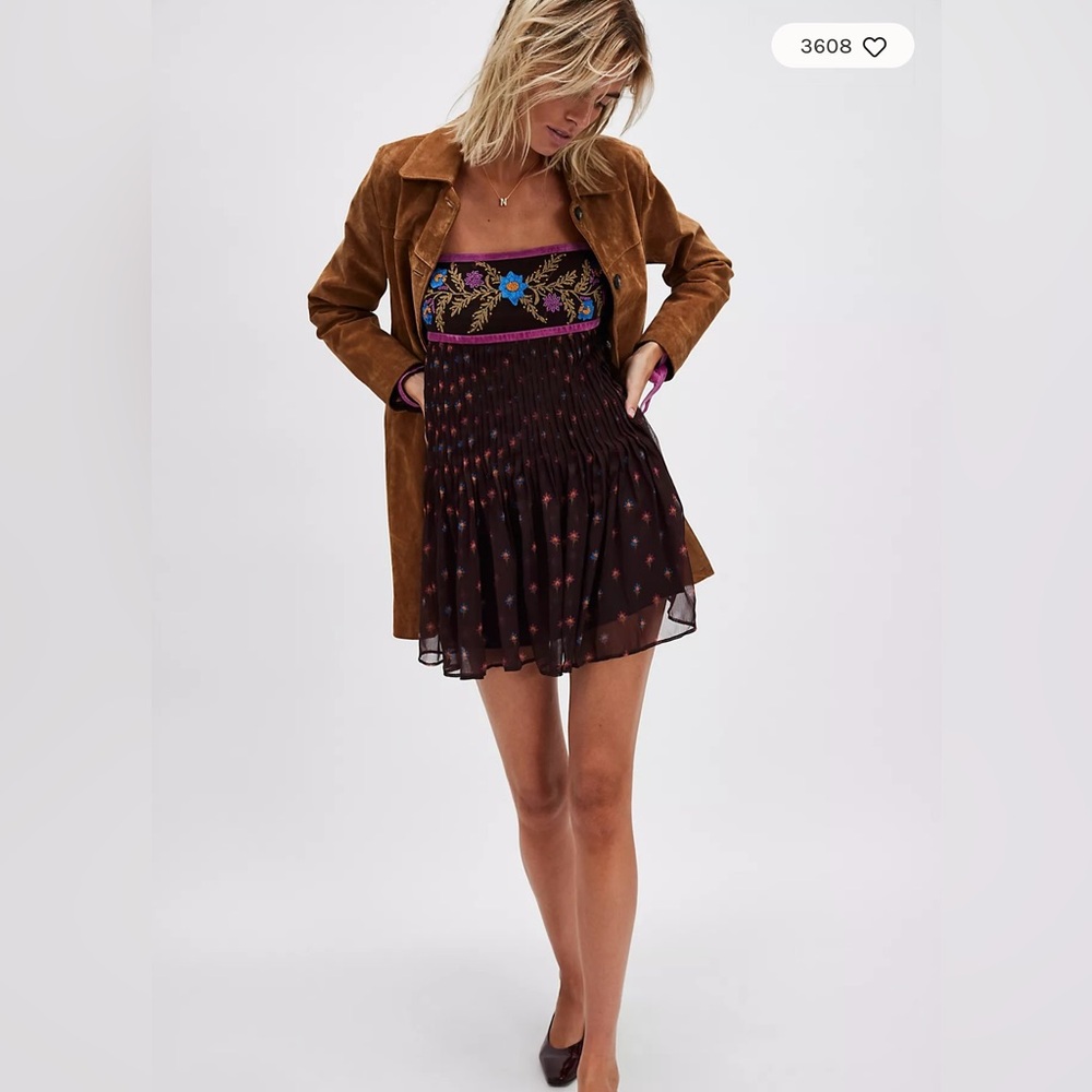 Free People Through The Meadow Mini Dress Floral Embellished Embroidered Size L